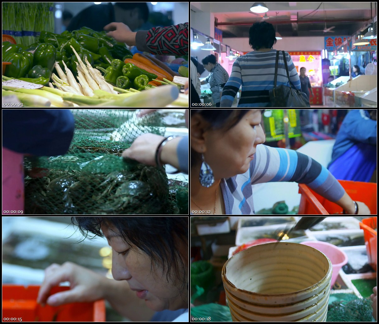 菜市场买菜选菜买水产螃蟹青蟹高清实拍视频素材