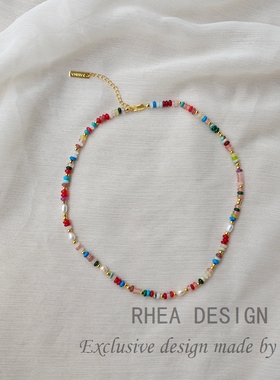 森系多巴胺天然石串珠珍珠项链女小众设计感气质百搭春夏锁骨链