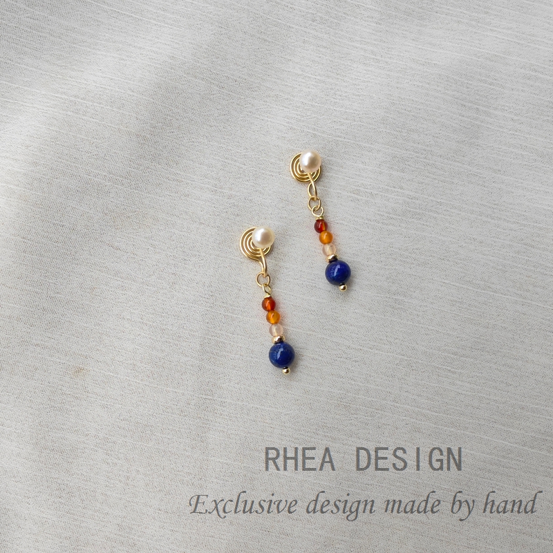 国风原创淡水珍珠青金石手作新中式耳环耳钉无痛耳夹