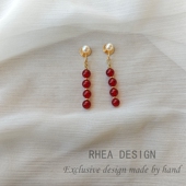 天然红玛瑙耳钉女 手作绕线耳饰 红色新年本命年可爱甜美精致耳夹