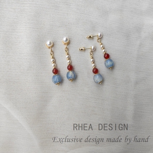 复古风高级感耳饰长款 耳夹 国风耳环 原创玛瑙汉服旗袍新中式