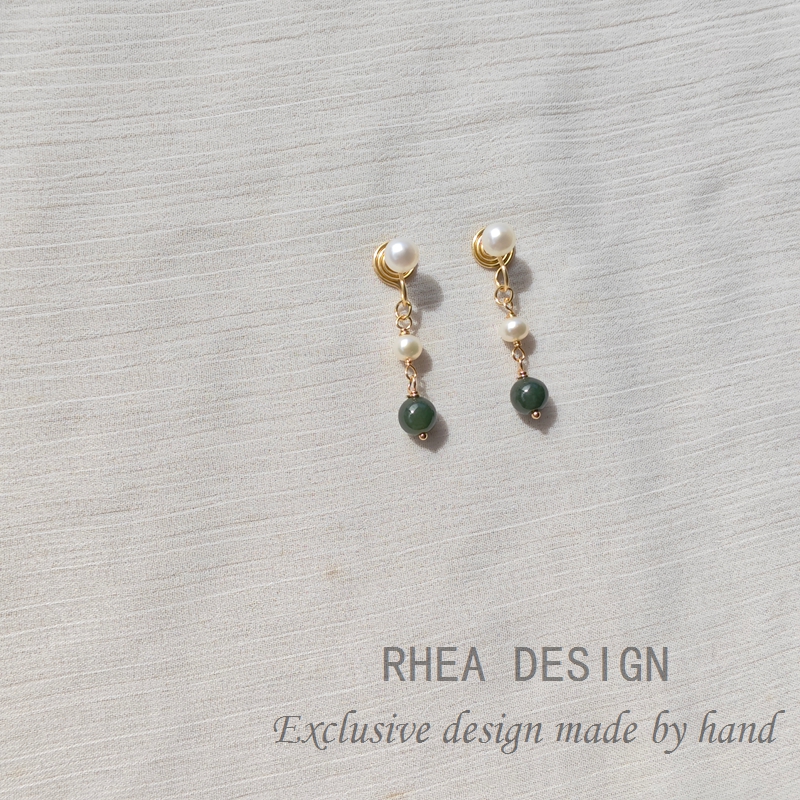 温润复古天然和田玉耳环 小巧优雅原创轻奢淡水珍珠耳坠女耳夹