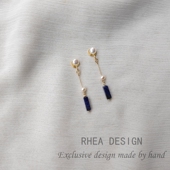 天然珍珠耳环女原创设计蓝晶石耳饰气质长款 耳坠耳夹耳钉