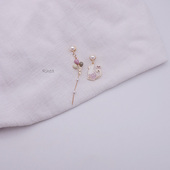 Rhea原创 可爱长款 不对称粉猫咪甜美无痛无耳洞蚊香盘耳夹耳钉