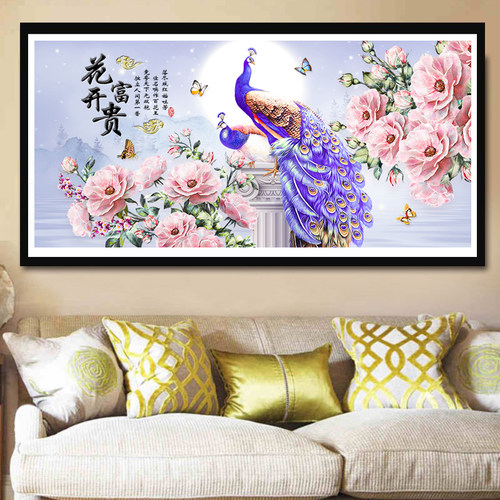 2026新款花开富贵钻石画满钻5d孔雀牡丹花点贴钻十字绣客厅砖石秀