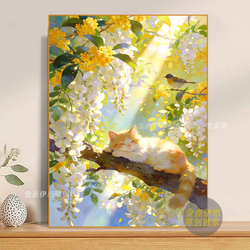 小猫花卉风景手工钻石画温馨治愈