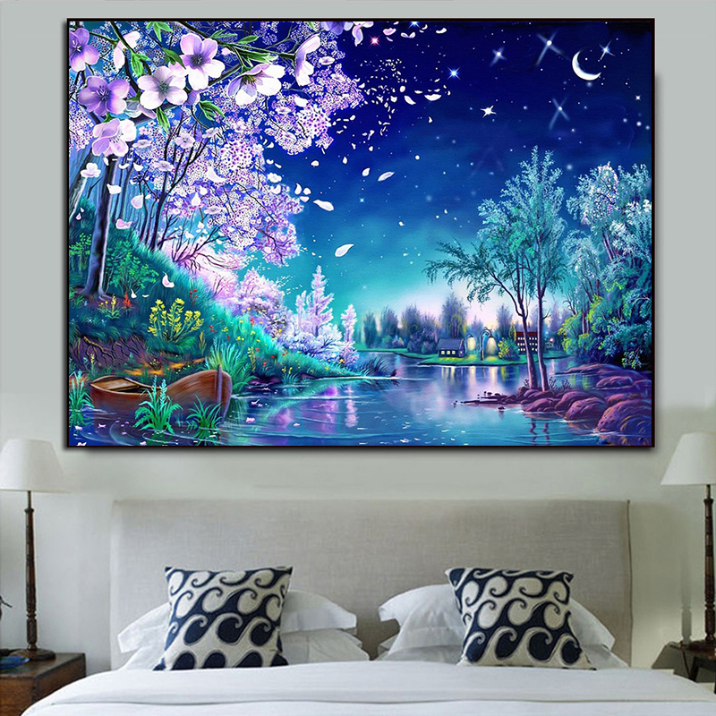 风景钻石画浪漫樱花手工贴钻满钻