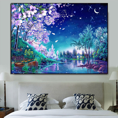 风景钻石画浪漫樱花手工贴钻满钻