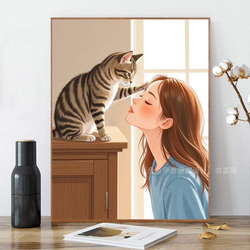 卡通小幅钻石画2025新款动物猫咪女孩 diy手工贴钻十字绣卧室满钻,居家布艺,钻石绣,淘宝优惠券,粉丝福利购,淘宝优惠卷