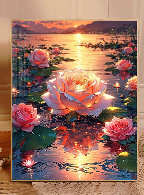 高级感荷花风景钻石画2026新款手工5d砖石贴画十字绣客厅卧室满钻