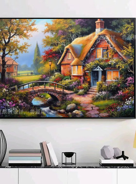 高级感油画小屋风景钻石贴画卧室