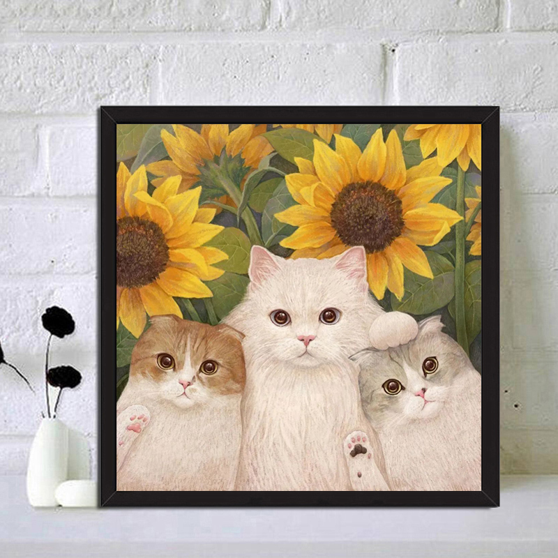 向日葵猫咪手工5d钻石画学生小幅