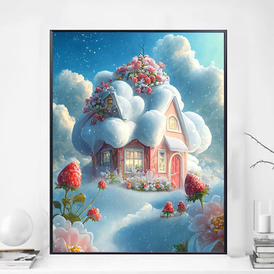 草莓花卉风景城堡5d钻石画粘钻画