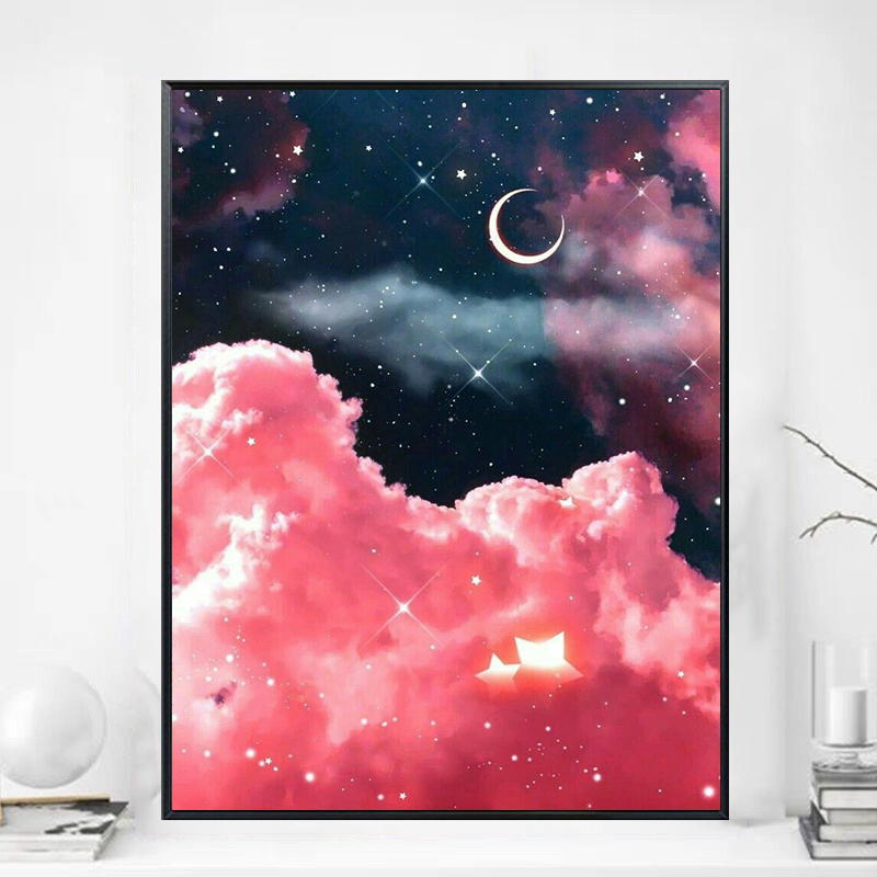 北欧天空风景5d钻石画ins月亮星空小幅diy贴钻十字绣客厅卧室满钻