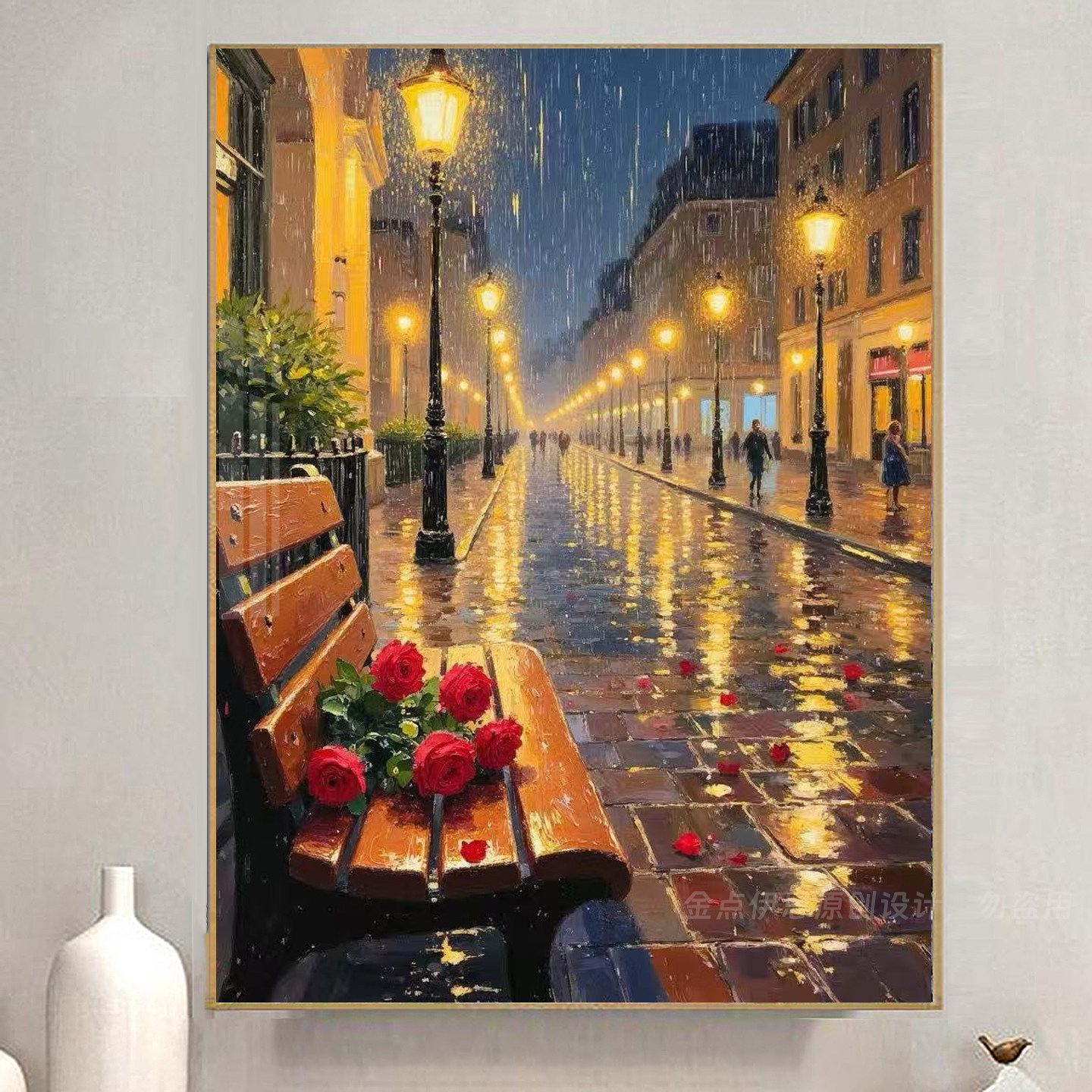 欧式街头雨夜路灯玫瑰花钻石画2026新款手工点贴钻十字绣客厅满钻