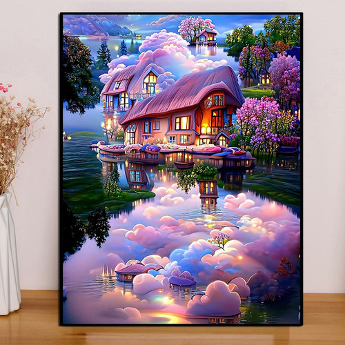 唯美山水小屋风景钻石画水钻全钻