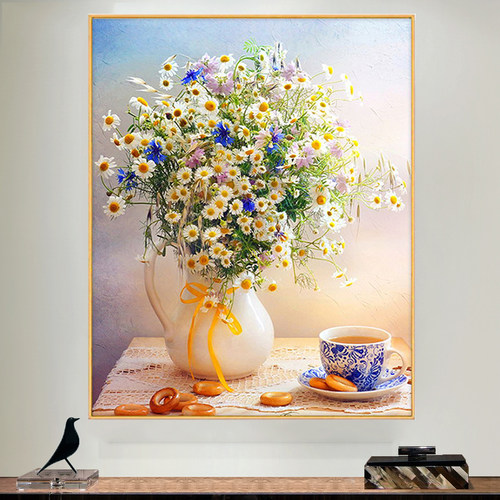 清新花卉钻石画雏菊插花花瓶餐厅