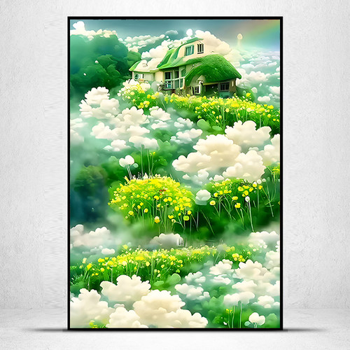 高颜值绿色小屋唯美风景5d钻石画