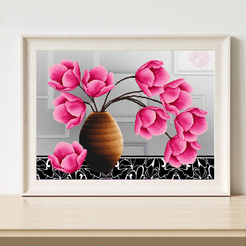 紫荆花5d钻石画插花艺术客厅餐厅