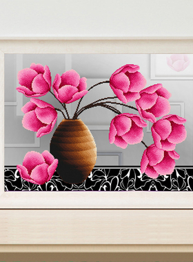 清新花卉钻石画2025新款卧室餐厅花瓶5d点贴钻十字绣现代简约满钻