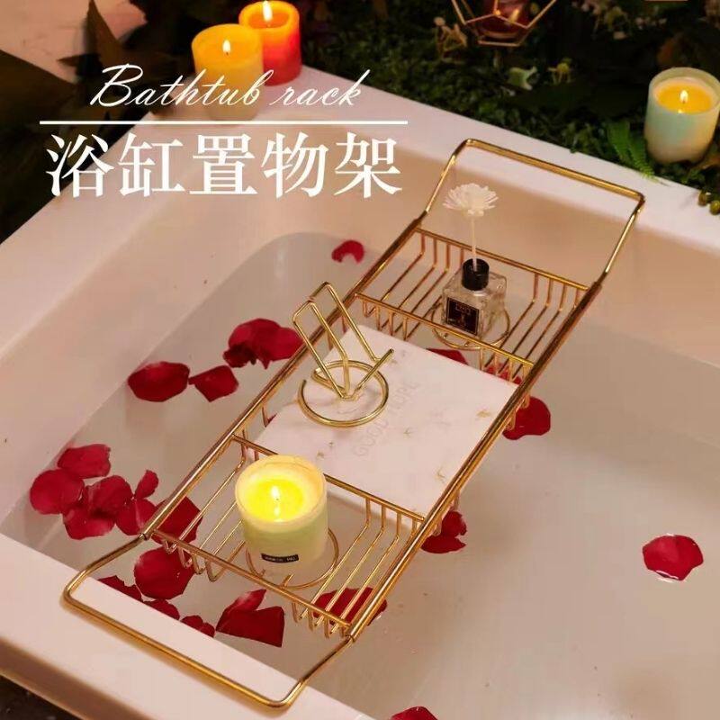 可伸缩不锈钢ins风浴缸置物架