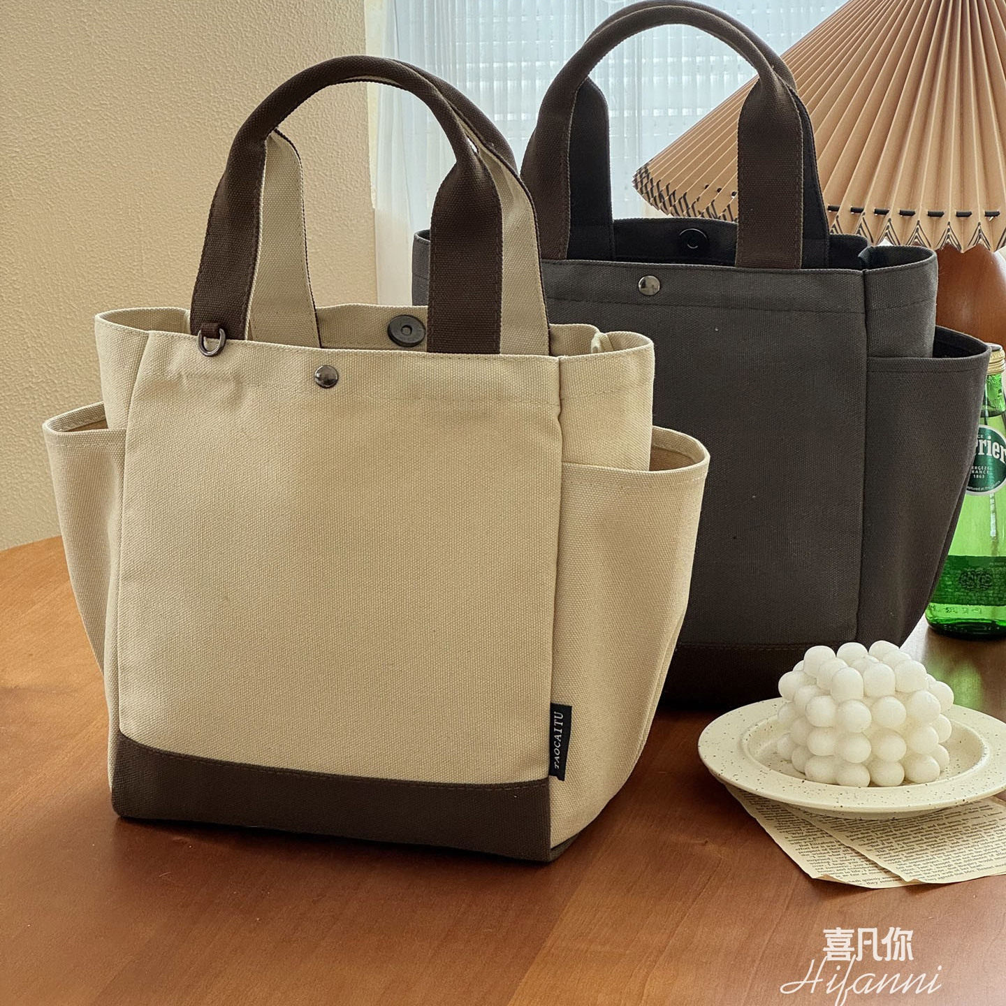 原创新款日系简约通勤帆布手提包文艺日常百搭休闲学生妈咪餐盒包