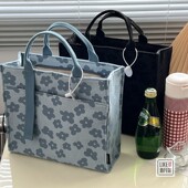 原创拉链款 压花手提包学生便当餐盒包托特帆布手拎包简约休闲女包