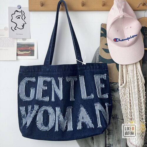 喜凡你单肩包英文大欧美女包牛仔