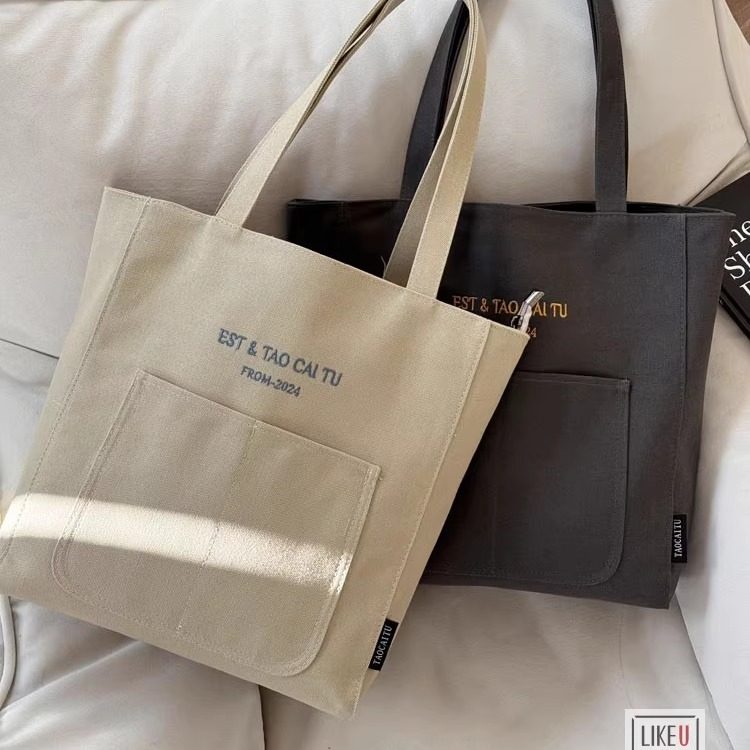 原创设计日韩文艺字母刺绣通勤帆布单肩简约休闲百搭学生托特包袋,箱包皮具/热销女包/男包,通用款女包,淘宝优惠券,粉丝福利购,淘宝优惠卷