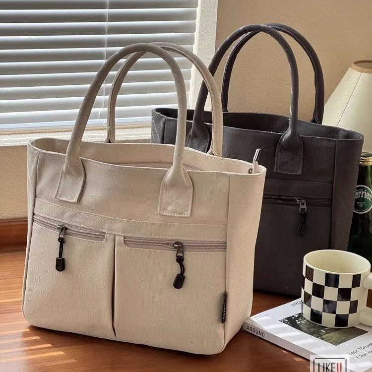 原创设计日系拉链文艺通勤帆布托特包时尚百搭休闲简约学生手提包