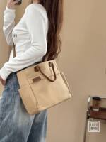 Original homemade Japanese-style artistic zipper thickened canvas bag, simple commuting student computer hand-held crossbody tote bag thumbnail 6