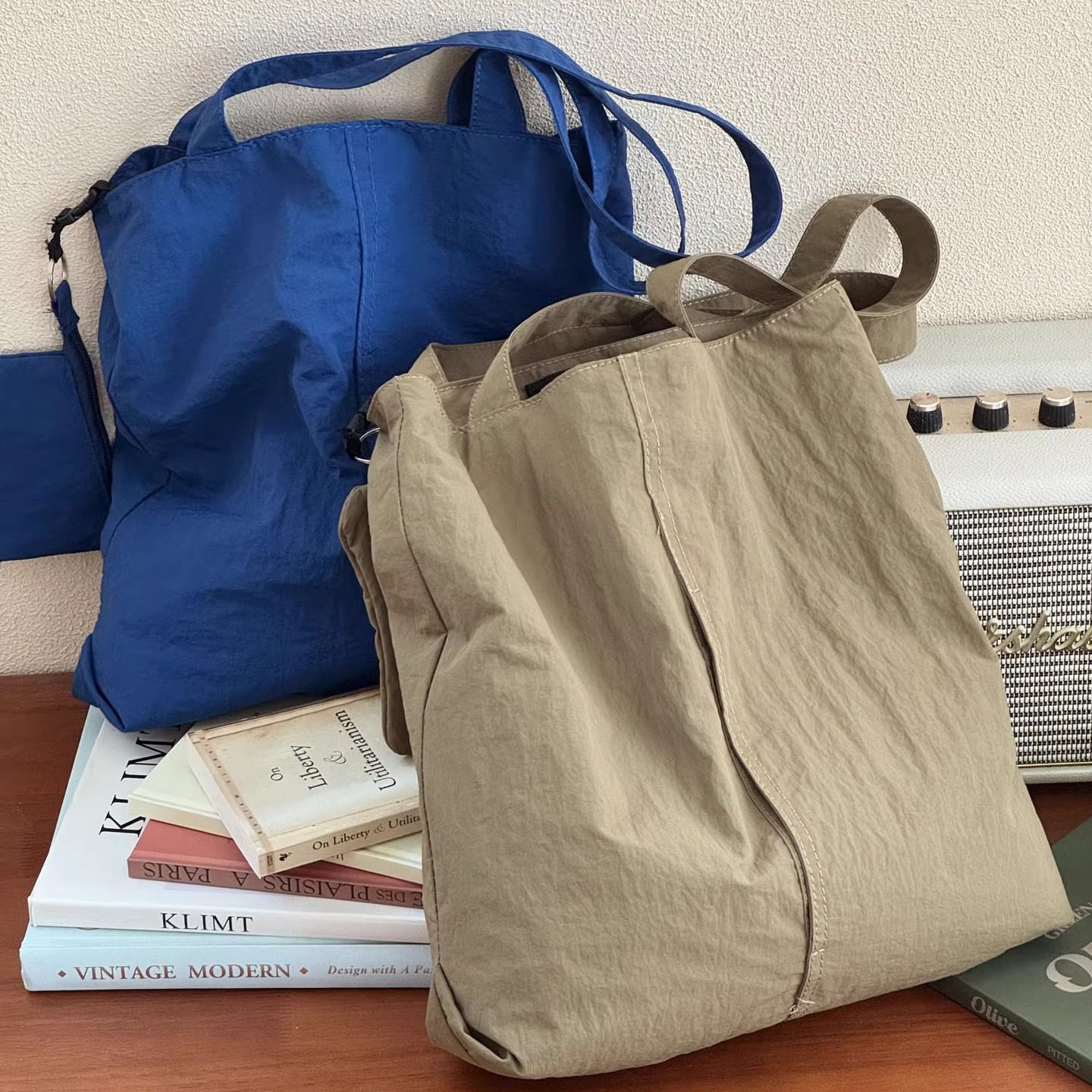 日系复古简约慵懒尼龙单肩托特帆布包日常百搭休闲通勤学生购物袋