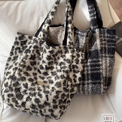 喜凡你托特包豹纹格纹韩系单肩