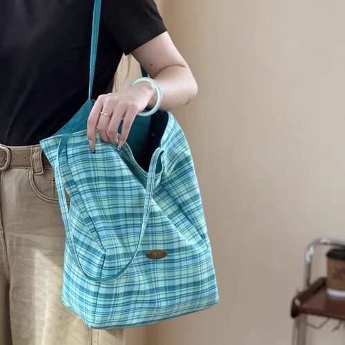 喜凡你单肩包格纹韩系托特