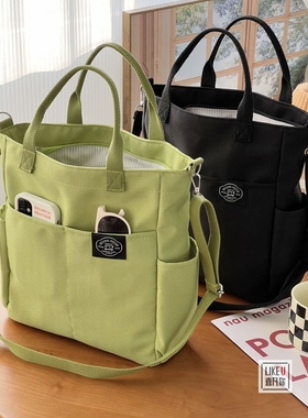 原创自制新款森系多口袋休闲百搭单肩斜挎学生文艺托特帆布包