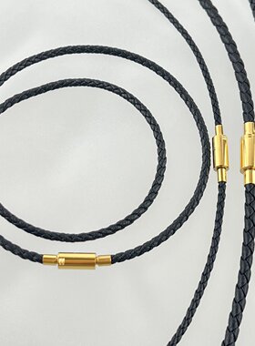 2.5MM3MM4MM串珠颈绳吊坠挂绳项链金色按式扣黑色皮绳串珠绳冷酷