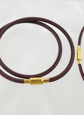 棕色钢丝绳串珠绳冷酷2.5MM3MM4MM串珠颈绳吊坠挂绳项链金色扣