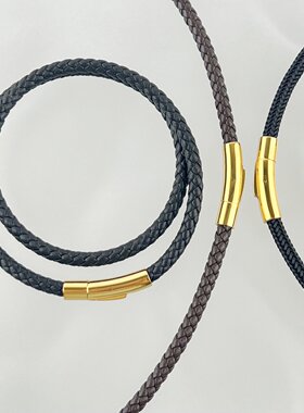 5MM皮绳钢丝双圈手绳挂绳粗款XL自粘半成品金色按扣串珠颈绳项链