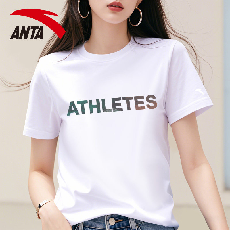 安踏短袖T恤女装白色宽松大码显瘦2026新款夏季正肩休闲半袖上衣