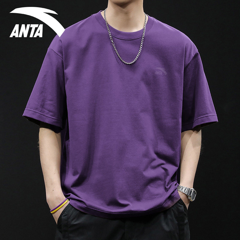 安踏短袖T恤男2025夏季新款潮宽松紫色男士运动休闲衣服男款半袖