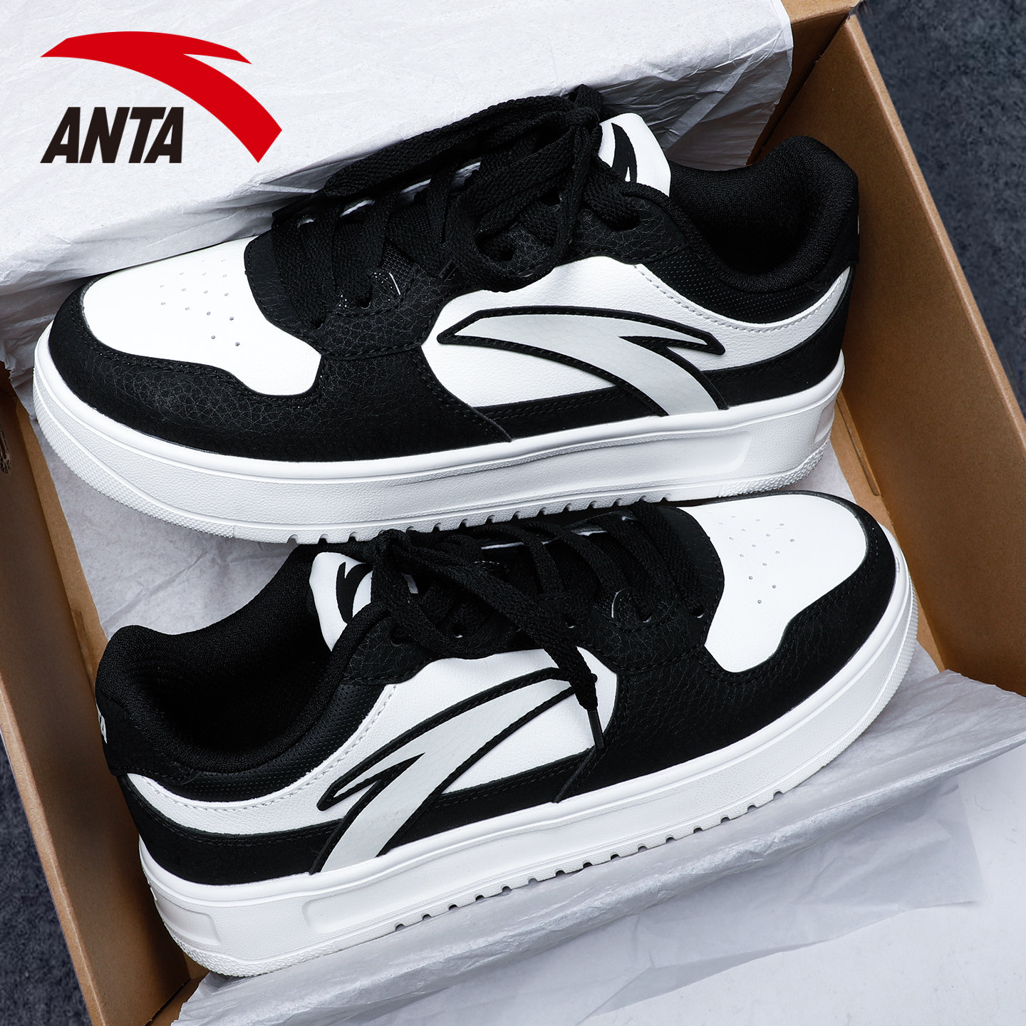 安踏板鞋女鞋轻松2026新款轻质舒适休闲运动鞋厚底复古黑白熊猫鞋,运动鞋new,板鞋,淘宝优惠券,粉丝福利购,淘宝优惠卷