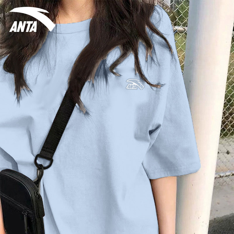 安踏正肩短袖t恤女新款韩版ins潮纯棉半袖上衣女生设计感宽松体恤