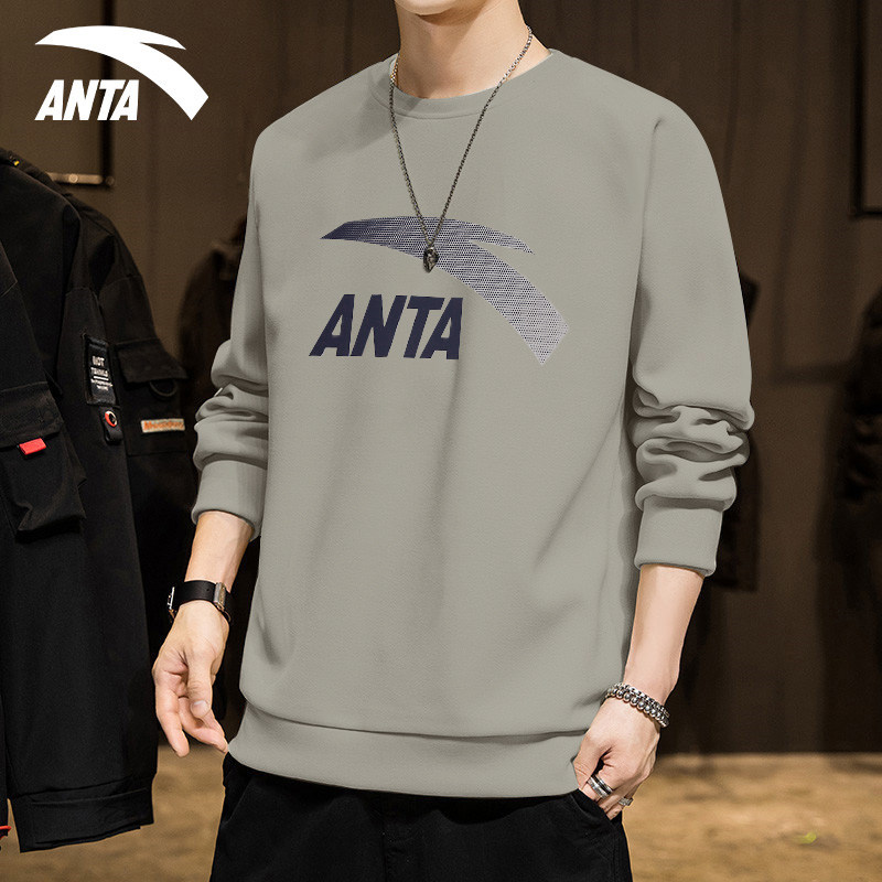 ANTA 스웨트 셔츠 남성용 라운드 넥 풀오버 2024 새로운 봄 가을 스포츠 및 레저 의류 긴팔 겉옷