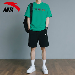 安踏青少年运动套装男学生夏天宽松短袖t恤短裤休闲一套潮流衣服