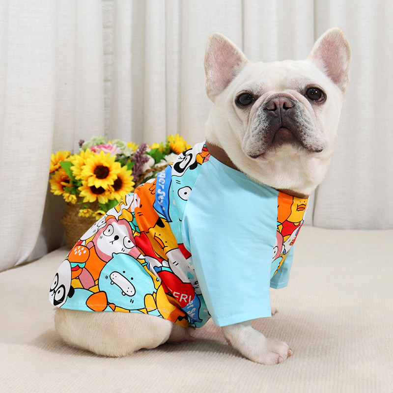 法斗巴哥犬斗牛犬衣服春秋薄款舒适短袖弹力棉卡通t恤胖狗卫衣潮