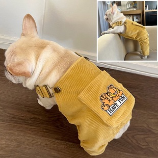 春秋冬款法斗巴哥斗牛犬灯芯绒背带裤可爱卡通舒适比熊四脚衣服