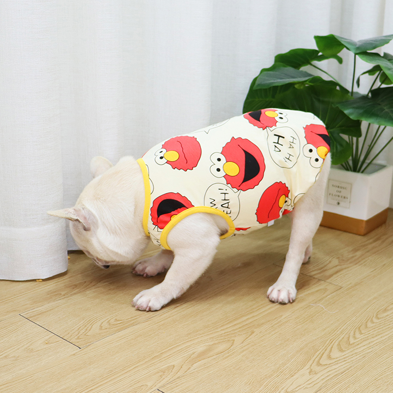 宠物狗狗法斗衣服巴哥斗牛犬春夏天薄款可爱全棉印花背心透气潮牌