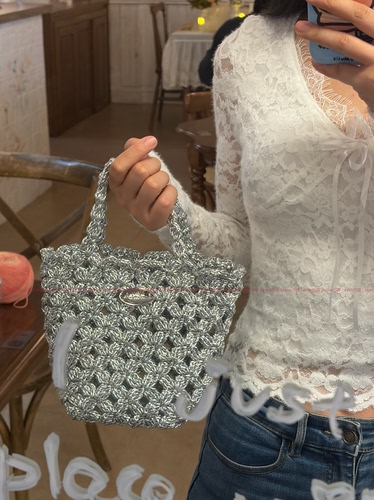 Moon方圆碎银星织镂空手提包DIY可斜挎编织材料包新手附视频教程