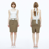 PAGE卡其色灯芯绒半身裙金属铆钉铅笔裙 EMPTY