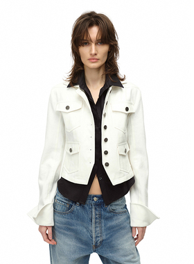 EMPTY PAGE白色多口袋短夹克修身外套